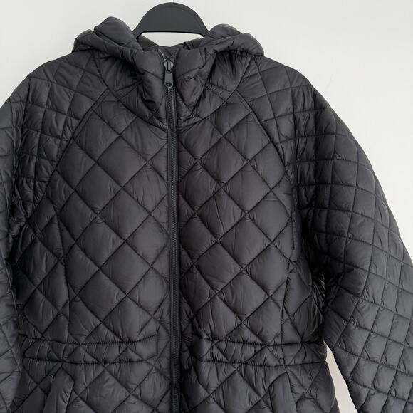 Athleta Whisper Featherless Parka Jacket Women Large Black Hooded Puffer Quilted - Picture 5 of 11